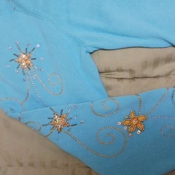 Turquoise blue beaded cardigan sweater by Quacker Factory Large - Picture 5 of 10